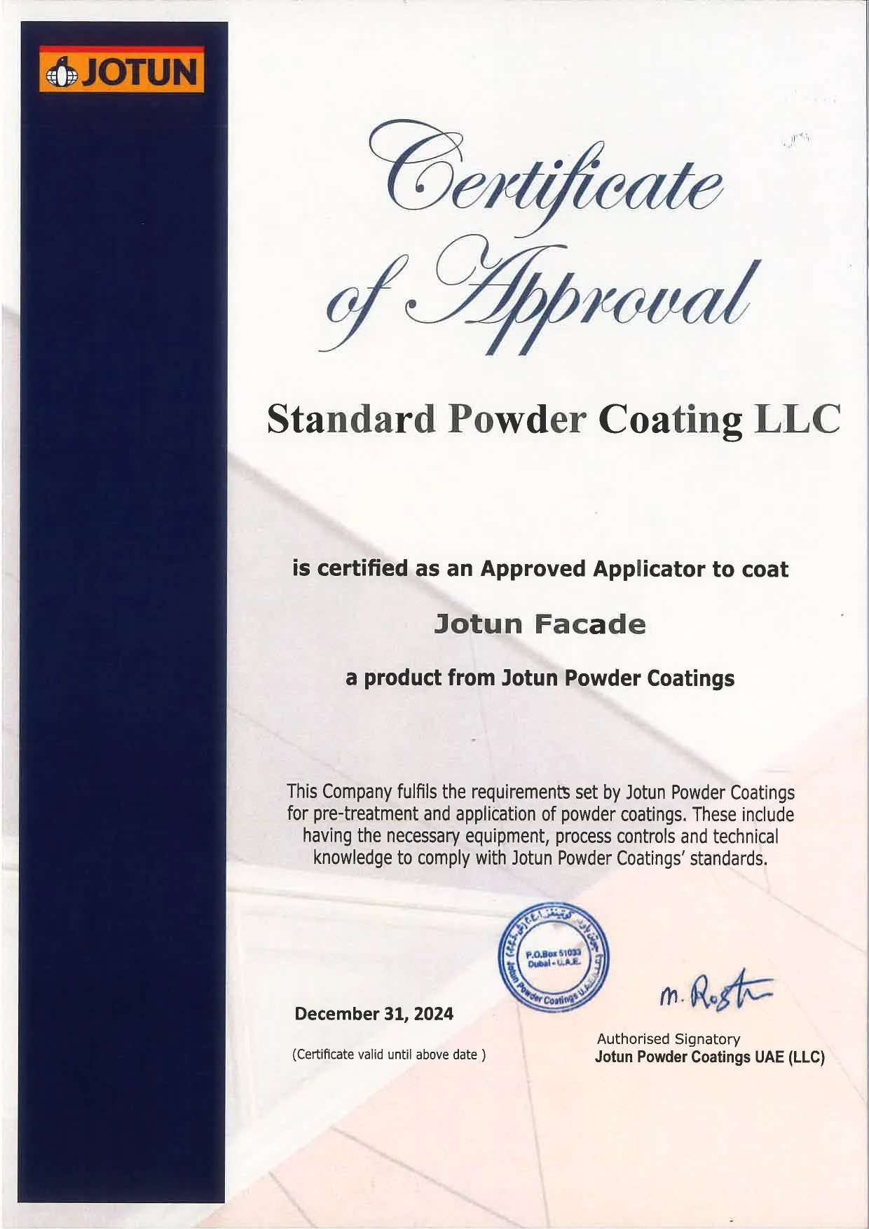Jotun Facade approved applicator certificate